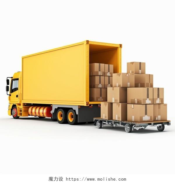 货物运输理念白底图物流快递仓库运输卡车货运包裹纸箱